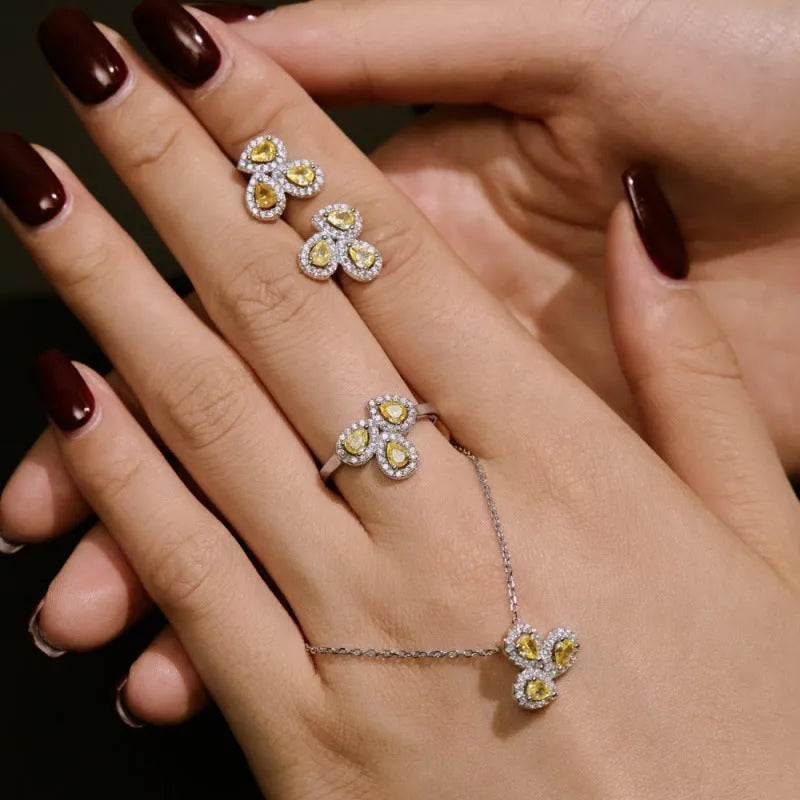 925 silver drop-shaped zircon necklace for women with electroplated finish and O-ring chain, love heart pattern
