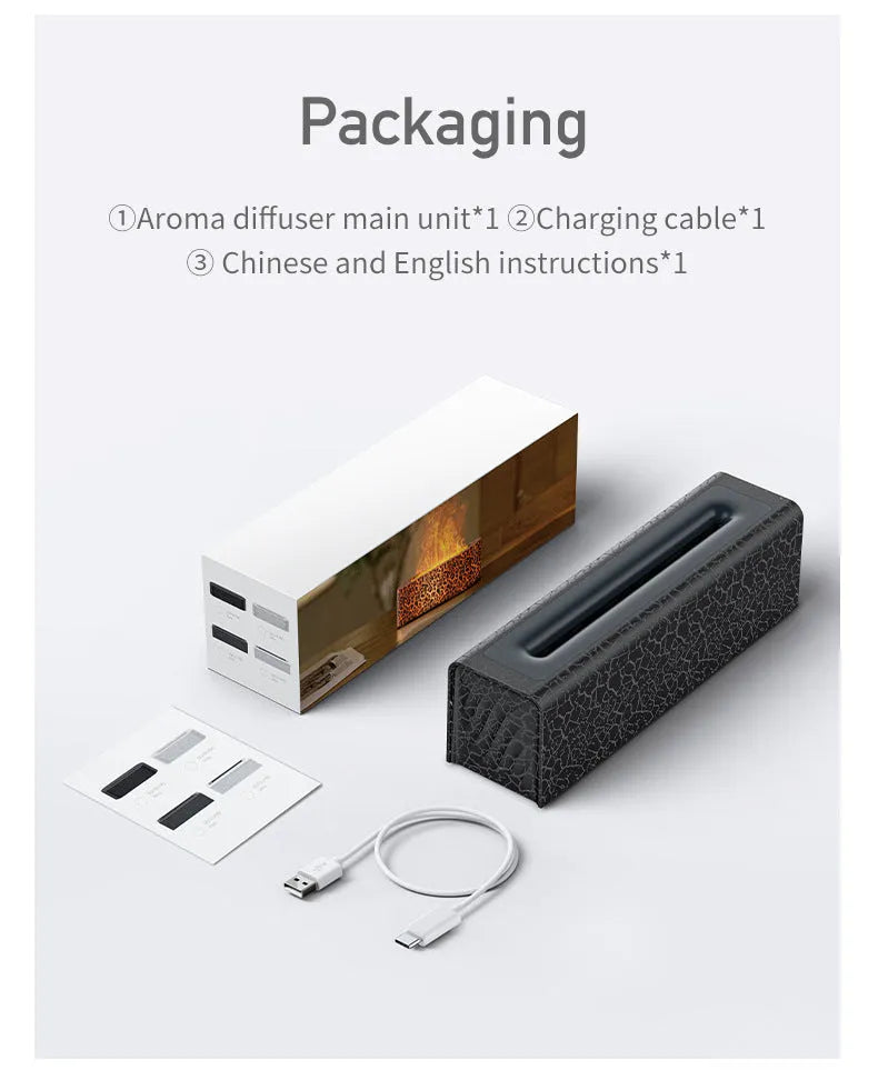 Square desktop aroma diffuser and humidifier with creative lava colourful flame lighting effect.