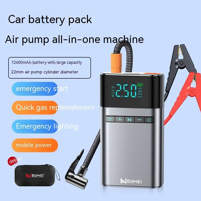 12400mAh capacity car jump starter power bank with aluminium alloy shell in EVA storage case