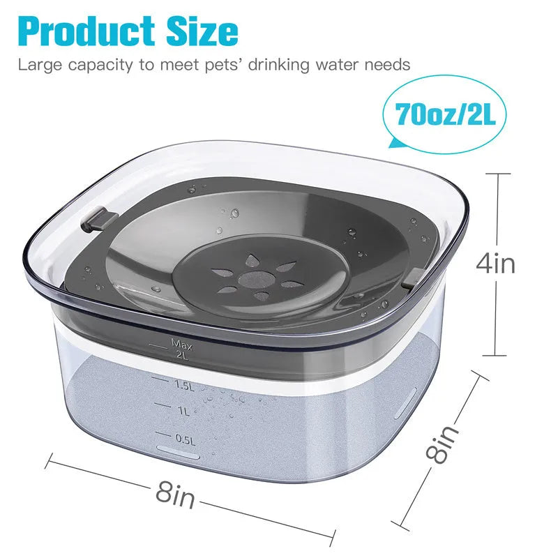 Transparent 70oz anti-spill slow drinking dog water bowl with floating disk on non-slip base