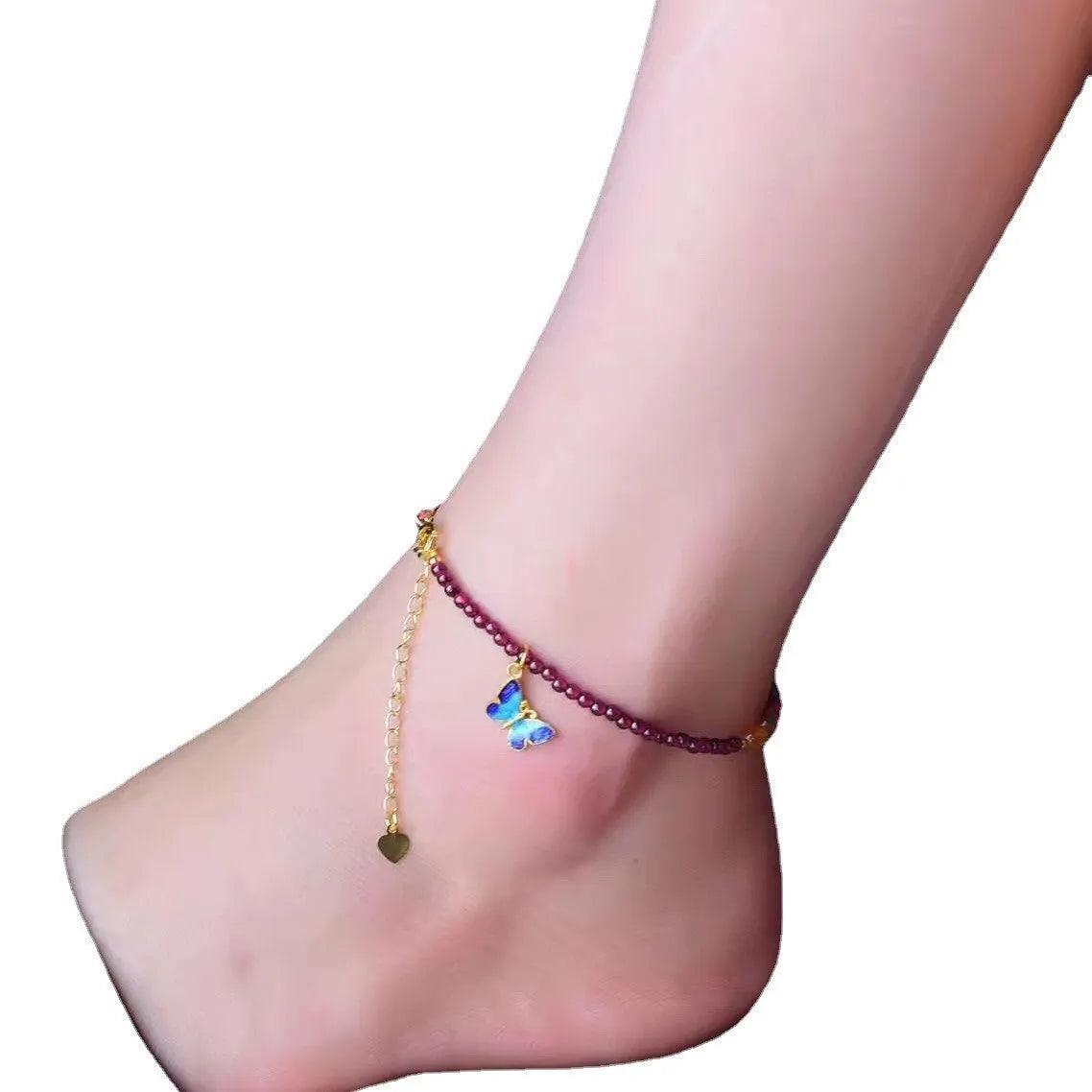 Purple garnet anklet with geometric beads in ethnic design for women