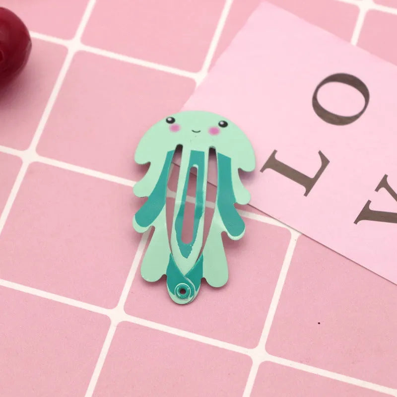 Children's metal barrette hair clip with colourful baked varnish print design