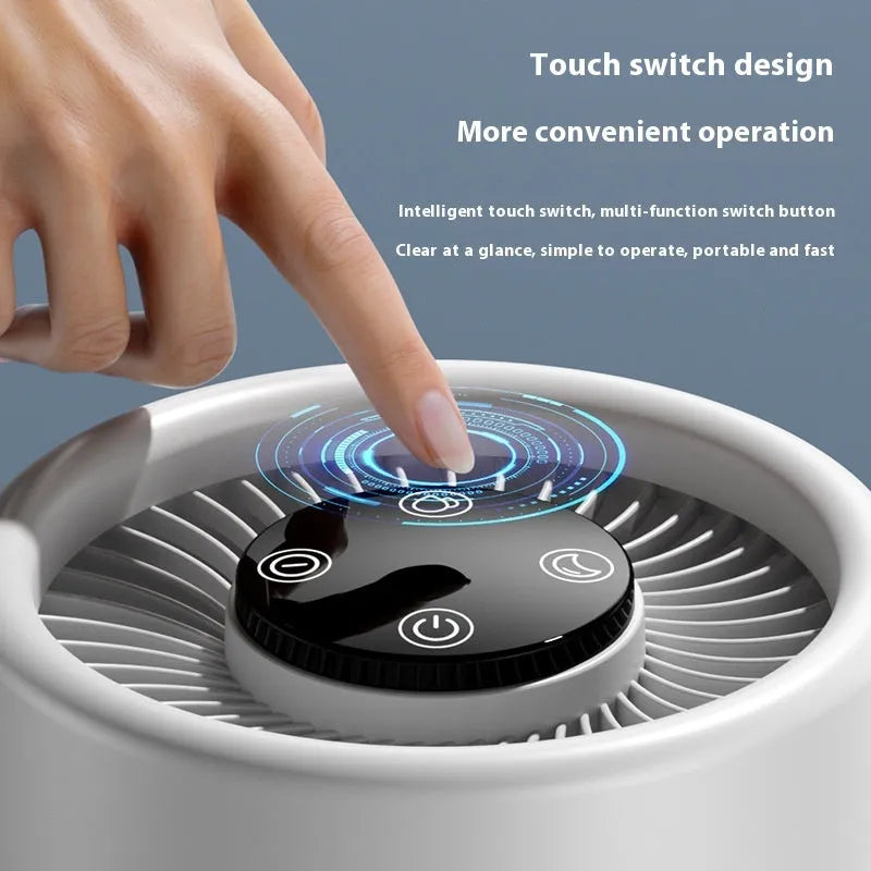 White desktop air purifier with USB cable for small room formaldehyde and odour removal