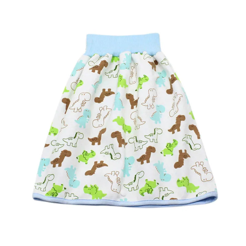 Waterproof baby diaper skirt with organic cotton surface, adjustable waist, and multi colour options including Bear car and Cat.
