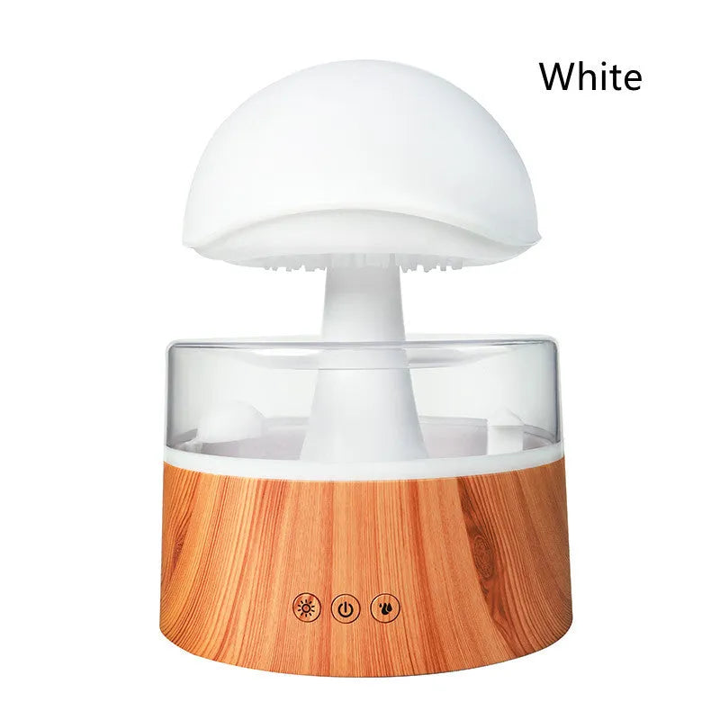 White cloud-shaped ultrasonic humidifier with rainfall mist effect and multi-colour LED lighting