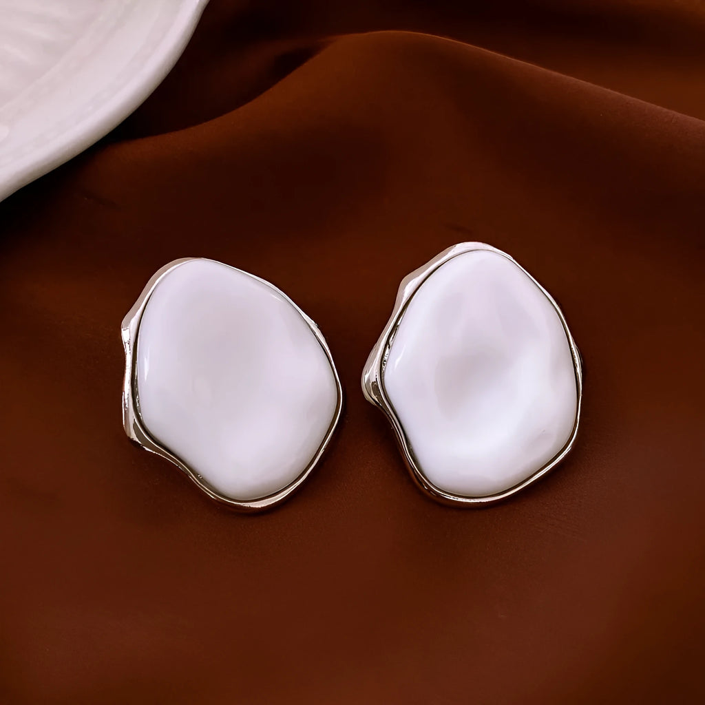 Silver Needle White irregular acrylic earrings for women, handmade lightweight drop earrings