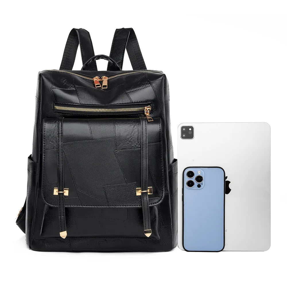 Retro style women's backpack in PU leather with waterproof exterior and internal zipper change bag