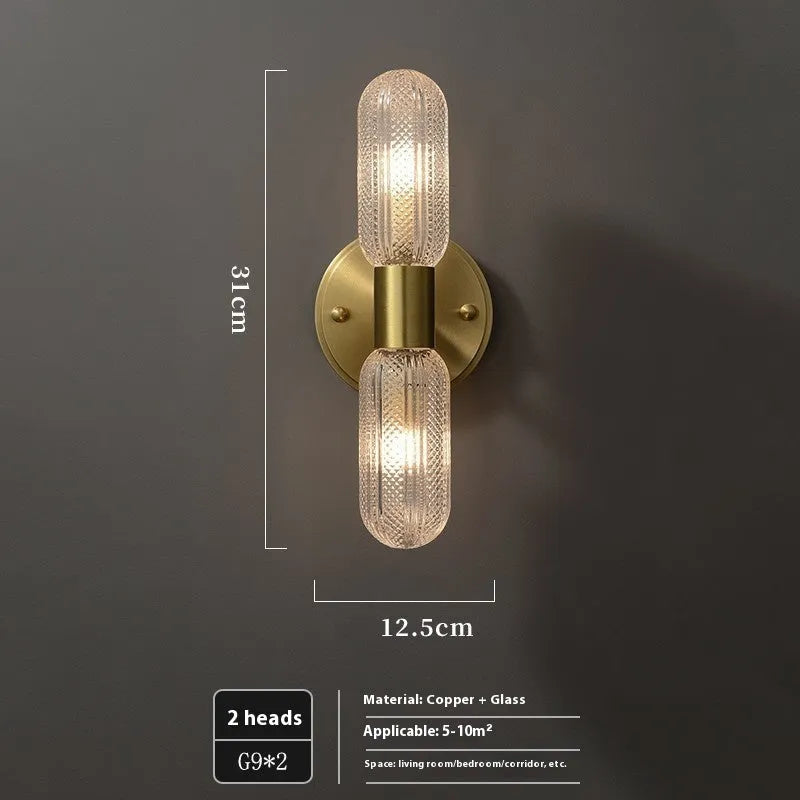 Modern copper wall lamp with two adjustable light heads in a Nordic design.