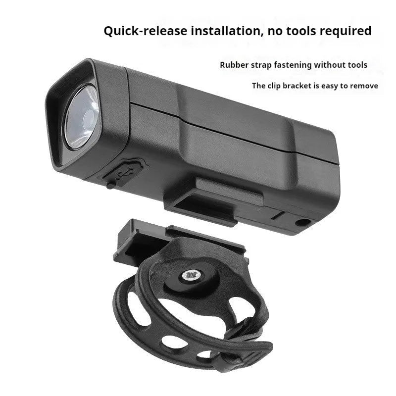 USB rechargeable bicycle headlight with 100 lumen LED and quick-release bracket
