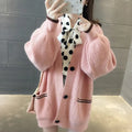 Sleeveless knitted coat in beige, lake blue, pink or yellow with button front, sizes S to 3XL