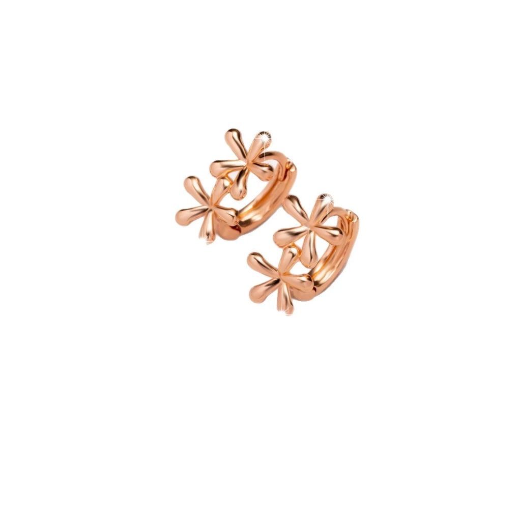 Rose gold electroplated waterdrop flower earrings with circular 20mm floral design on a white background.