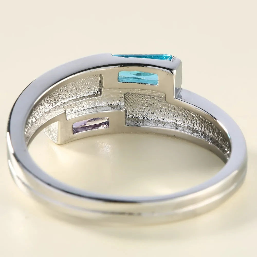 Silver colour electroplated copper ring with zircon detailing in European American style