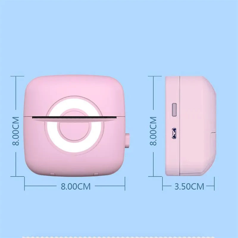 C13 pink self-adhesive label printer with Bluetooth and 1200mAh battery, 80x80x35mm