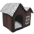 Coffee foldable winter pet kennel dog house with double roof, open size 55cm by 40cm by 42cm
