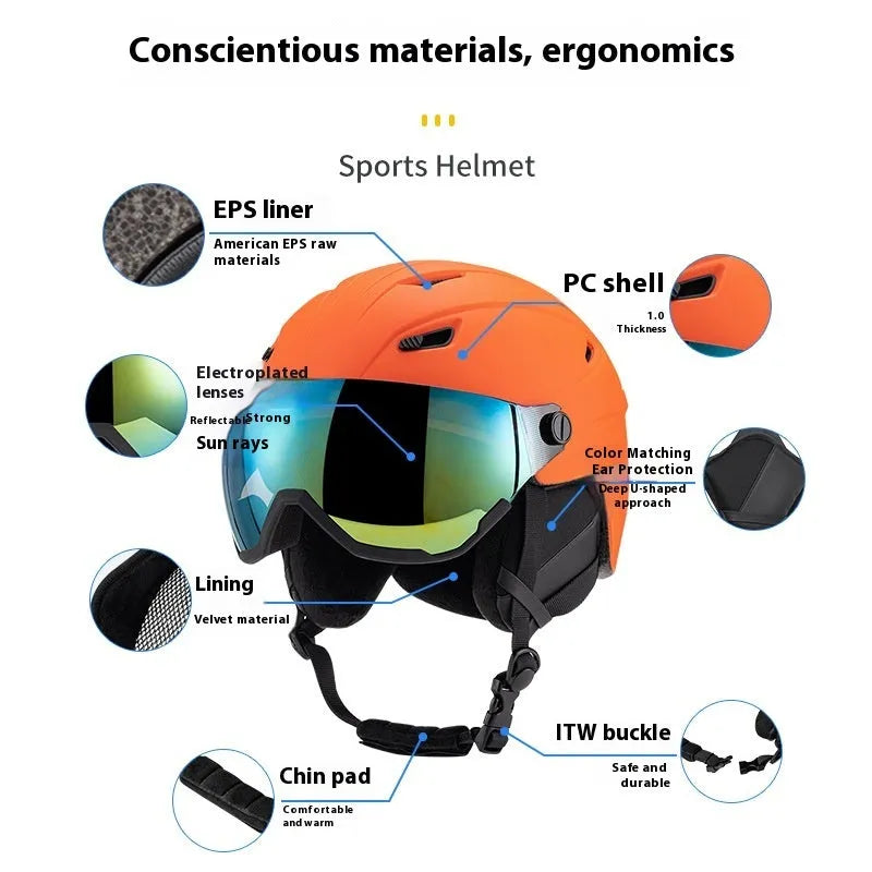 Unisex skiing helmet cover with PC shell EPS liner in matte black lens style, side view