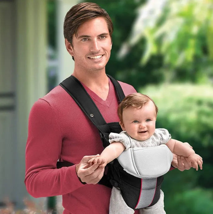 Double-shoulder baby carrier in blue colour with front-facing position
