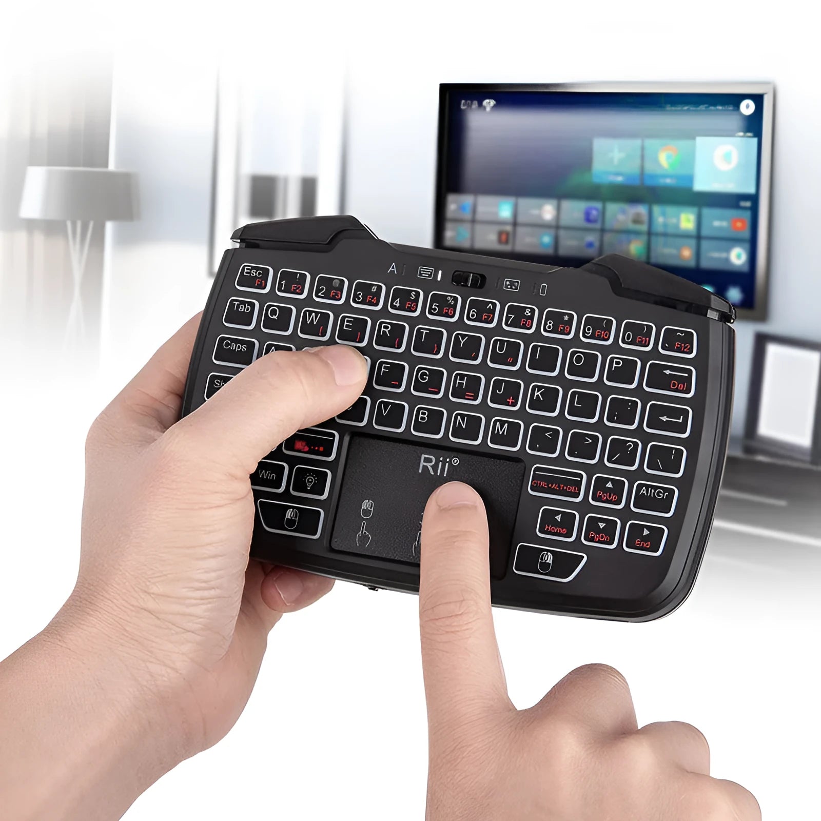 Wireless mini keyboard in black with compact layout and ergonomic design