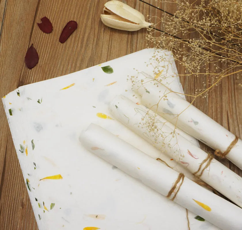 Ten sheets of Chinese-style painting paper in Green leaf design, each measuring 27.5 by 16.7 cm.