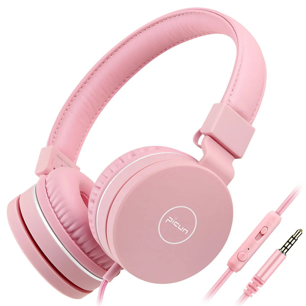 BENGOO C30 over-ear wired headphones with microphone in mint green, showing braided cable and 3.5mm plug.