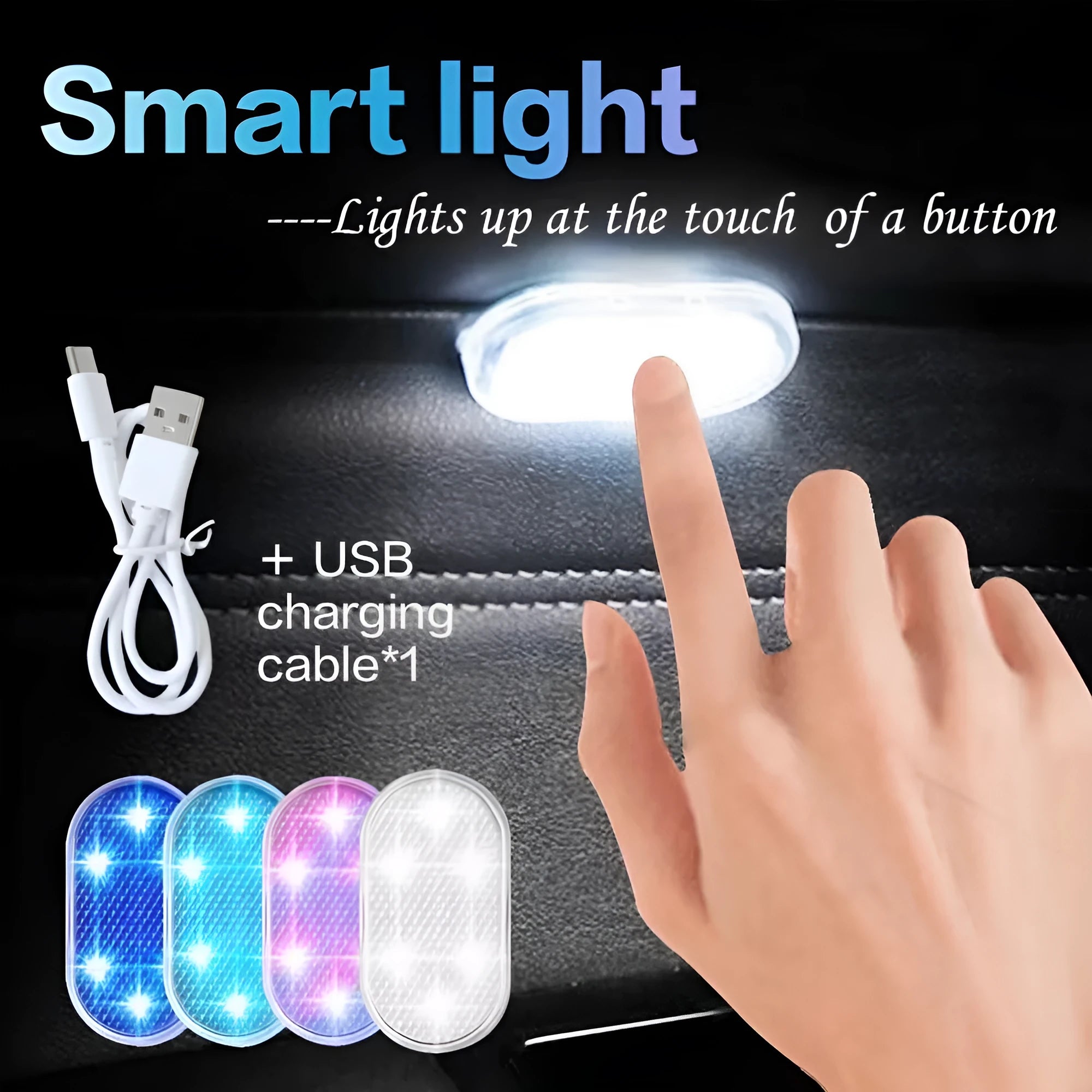 Universal car interior LED touch night lamp on ABS aluminium base in blue light colour option