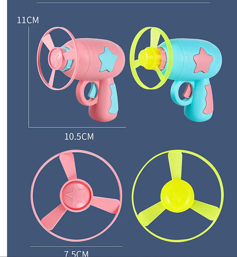 LED flashing flying saucer launcher toy set with colourful discs and gun