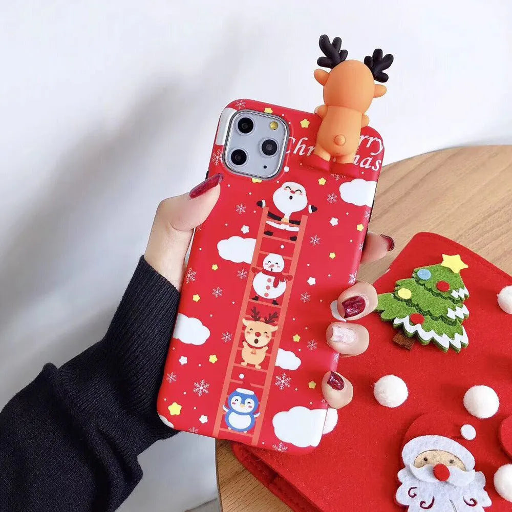Christmas themed silicone back cover case for Apple iPhone on a festive background.