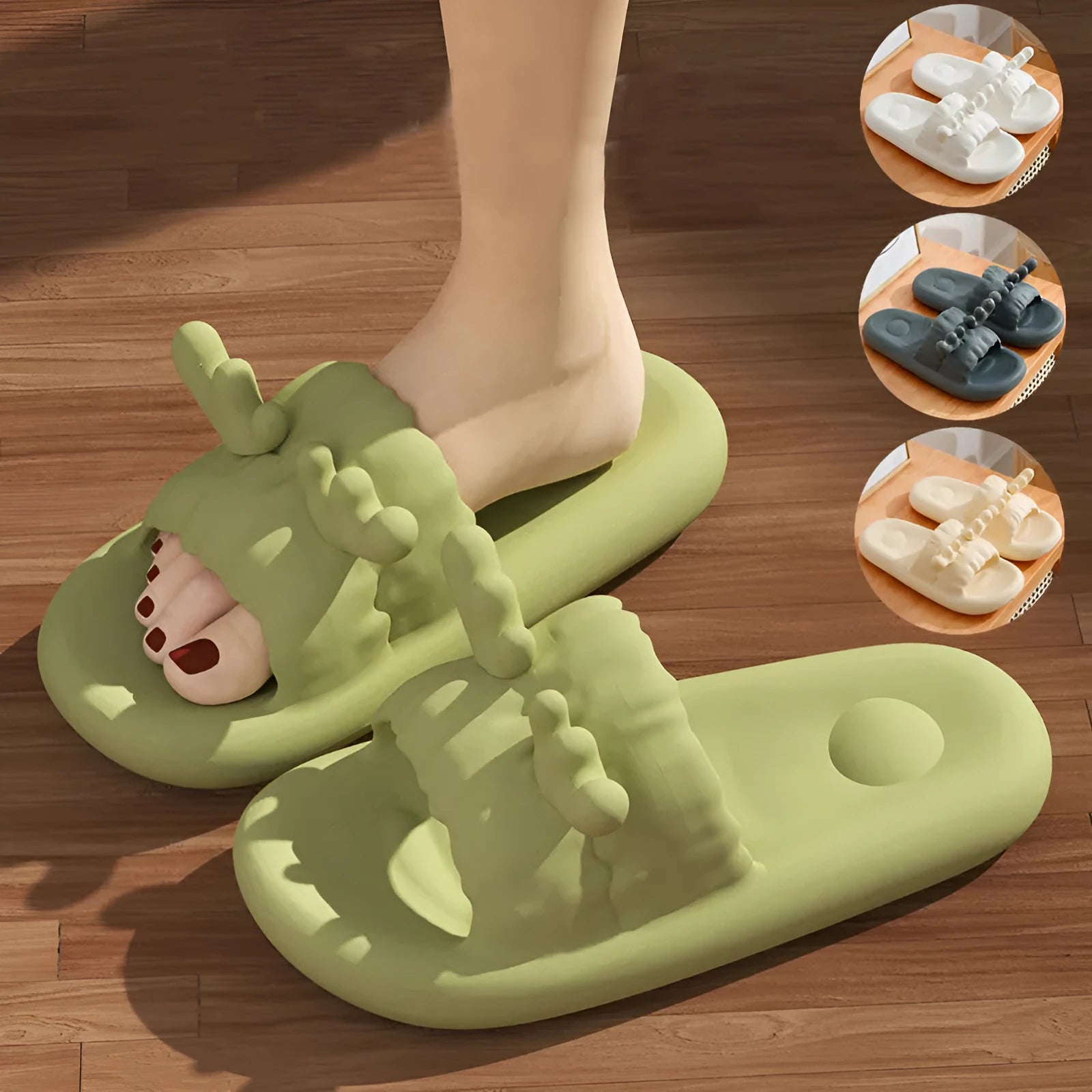 Women's hollow-out flip-flop slippers in light yellow with a textured non-slip EVA sole.