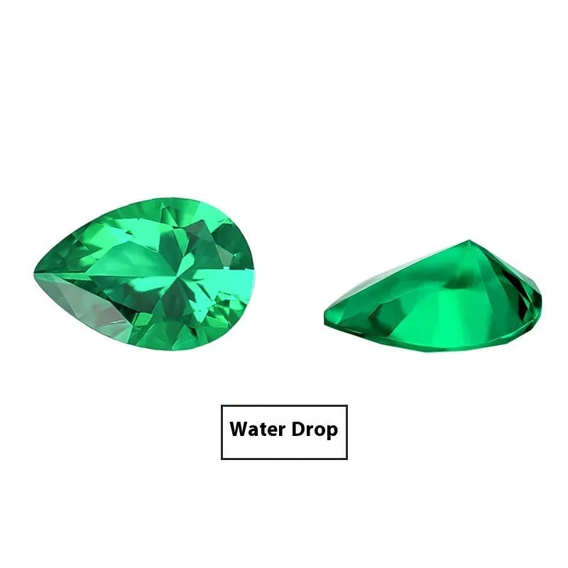 Columbia green cultivated emerald synthetic gemstone in round and emerald cut shapes