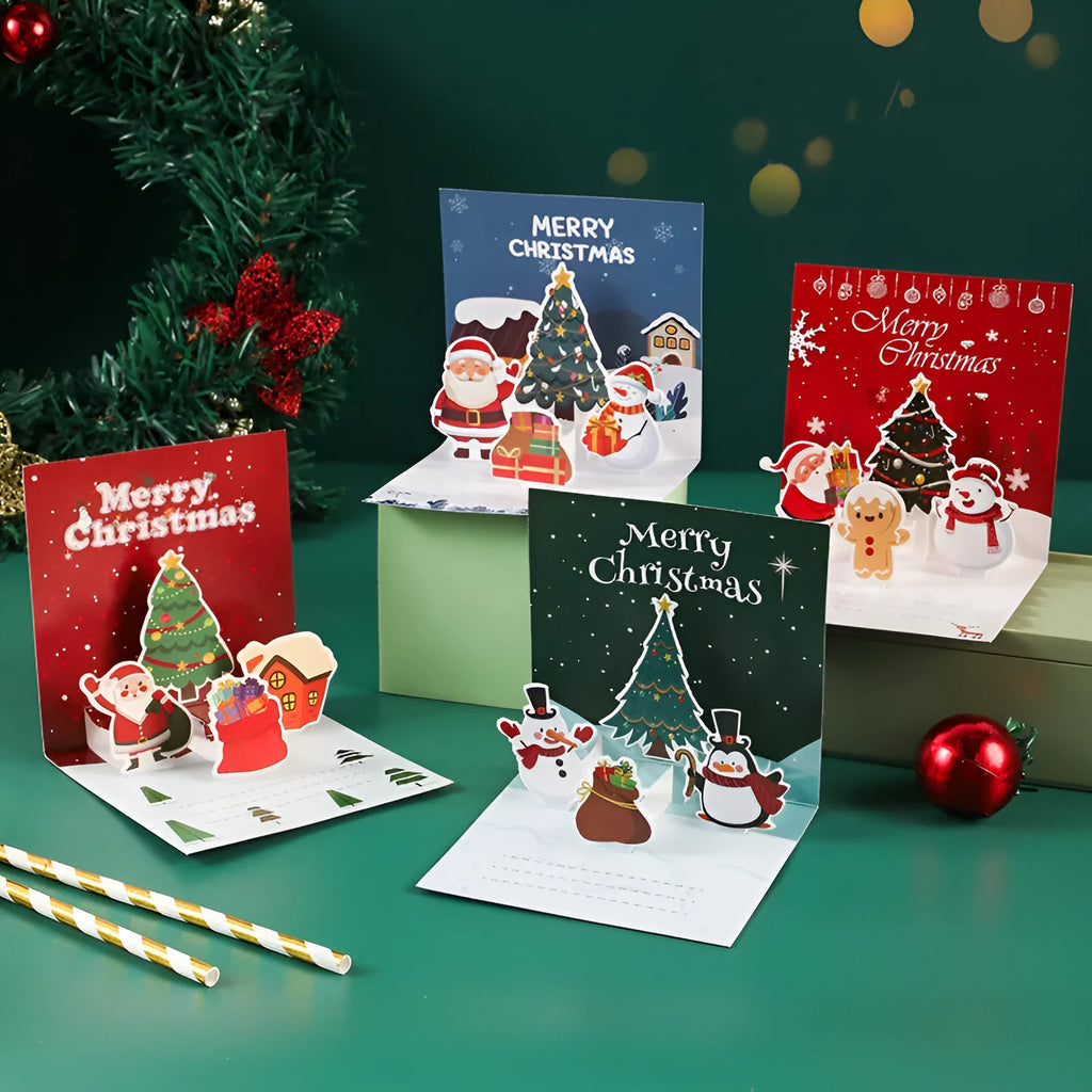 Three-dimensional blessing greeting card handmade cardboard fold fresh style in cyan colour option