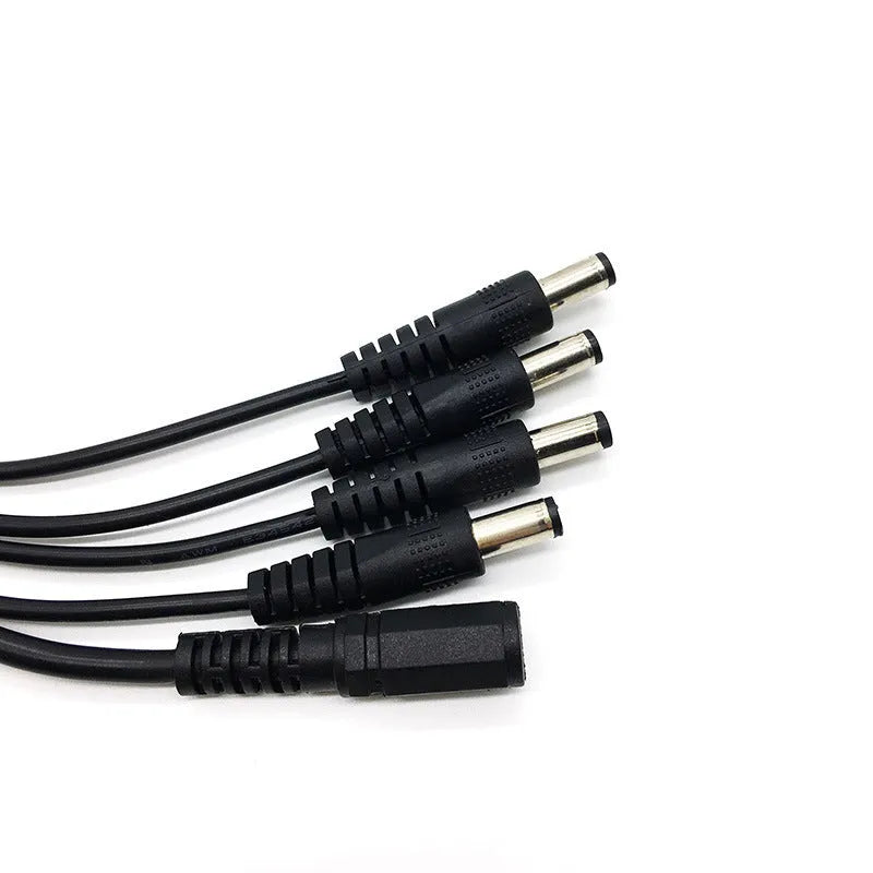 Black DC monitoring power splitter cable with four connectors and 0.39 metre length