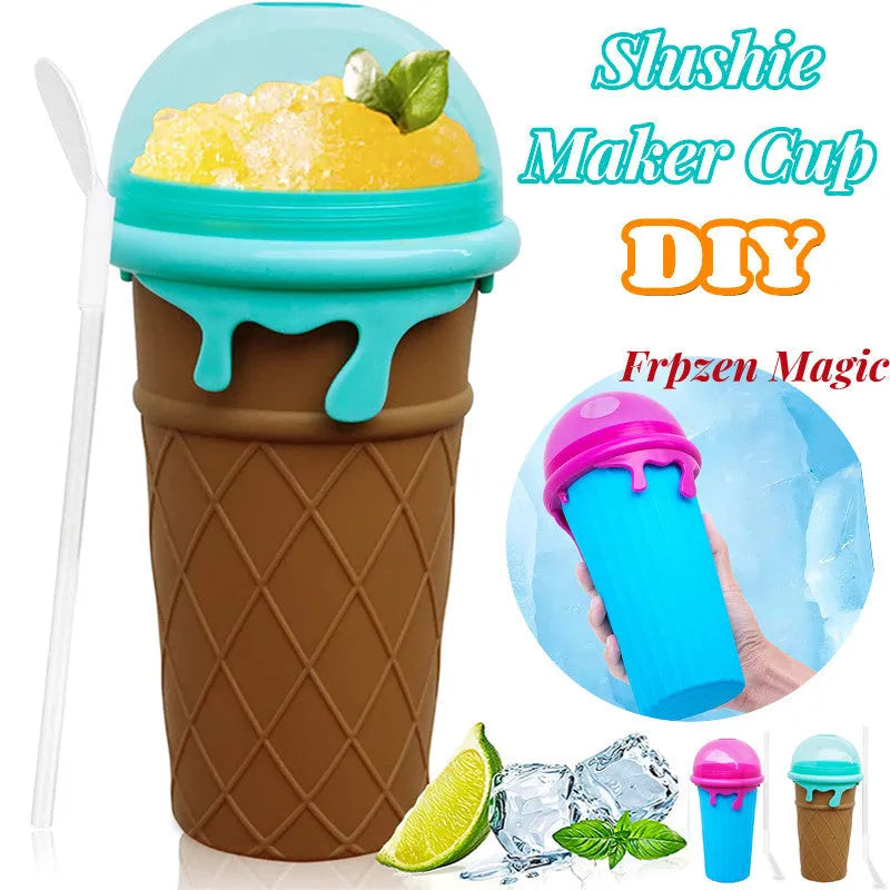 Blue 500ml slushy maker cup for homemade quick-frozen smoothies and ice cream.