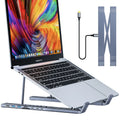 Aluminium foldable 8-in-1 docking station and laptop stand with multiple ports.