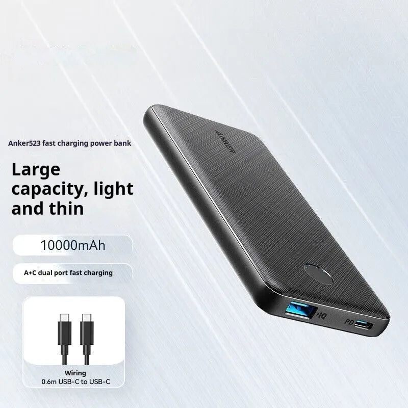 Compact 10000mAh industrial-style PVC power bank with dual ports and PD20W fast charging