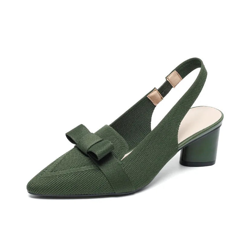 Women's closed toe bow high heel sandals with ankle buckle in various solid colour options