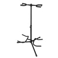 Black iron double-headed adjustable guitar stand for electric and acoustic instruments