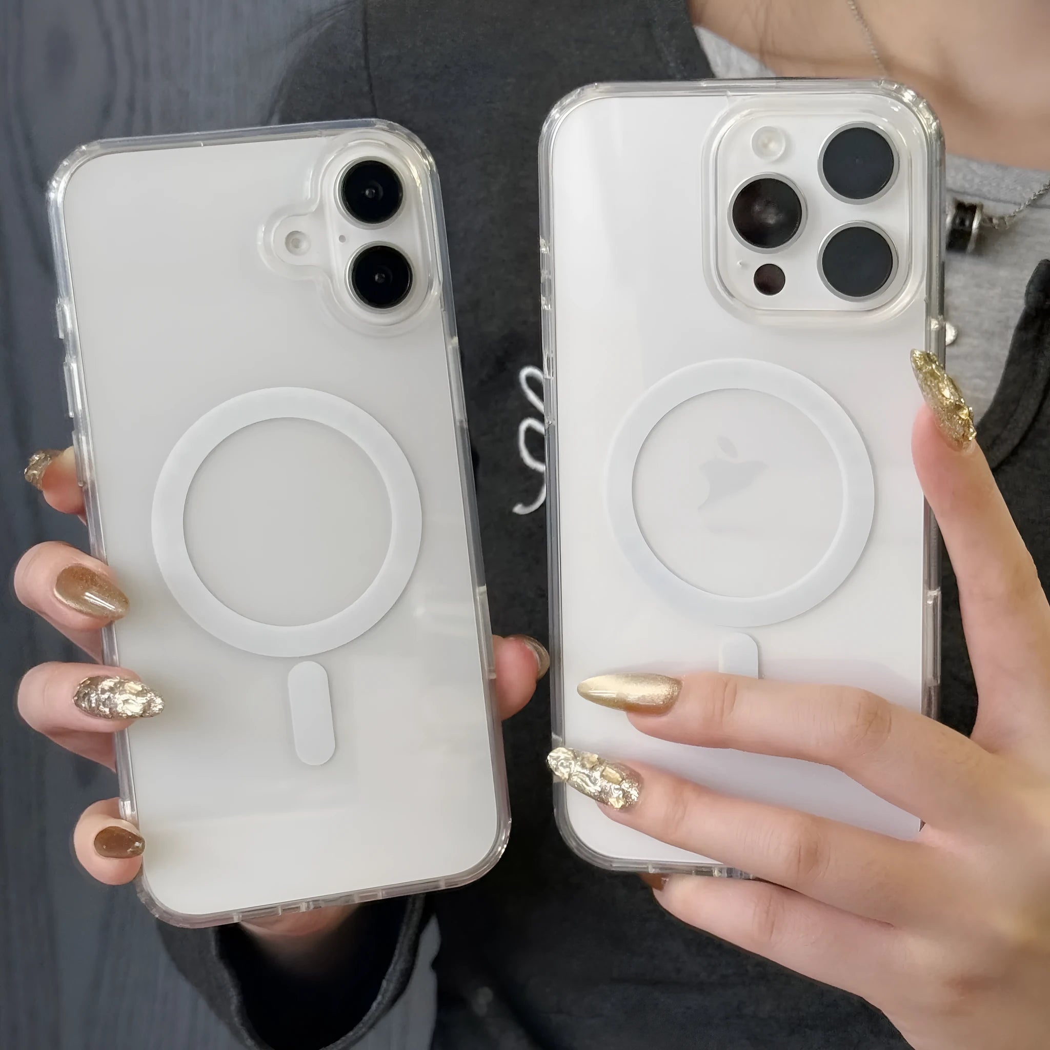 AI button magnetic silicone phone case for iPhone in transparent finish with built-in AI button