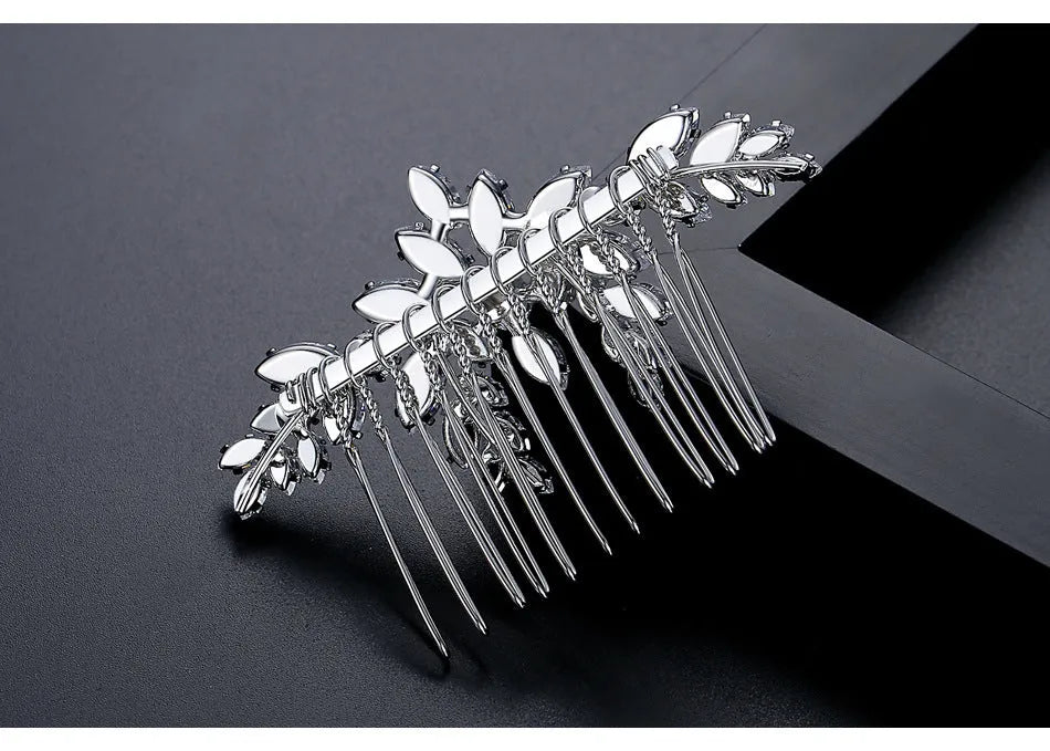 Copper bridal hair accessory with inlaid zircon stones in flower shape, electroplated finish