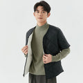 Nylon men's cardigan jacket with wool lining in dark gray, front view