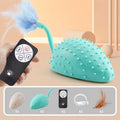 Remote control silicone mouse cat toy with USB charger and feather attachment in cyan colour