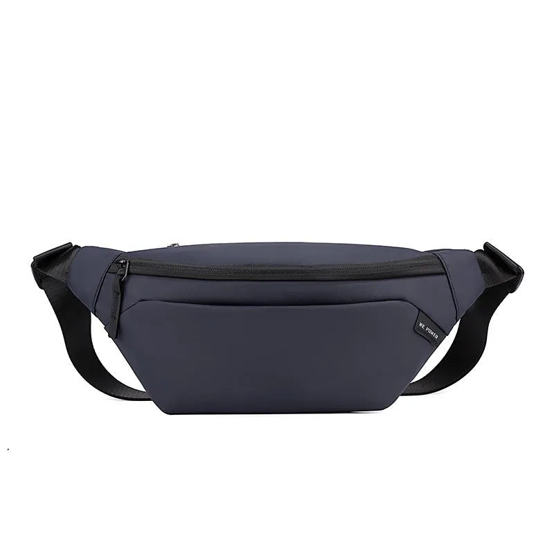 Men's outdoor casual sports crossbody shoulder bag in black nylon, waterproof, with sewing line detail