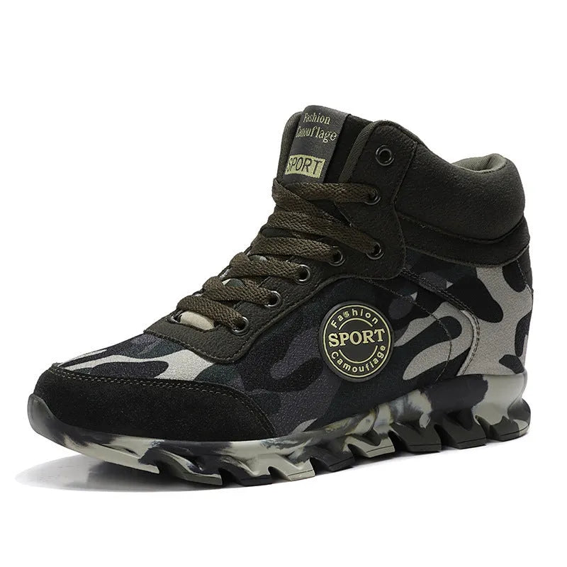 Women's green camouflage canvas increased sneakers with rubber sole