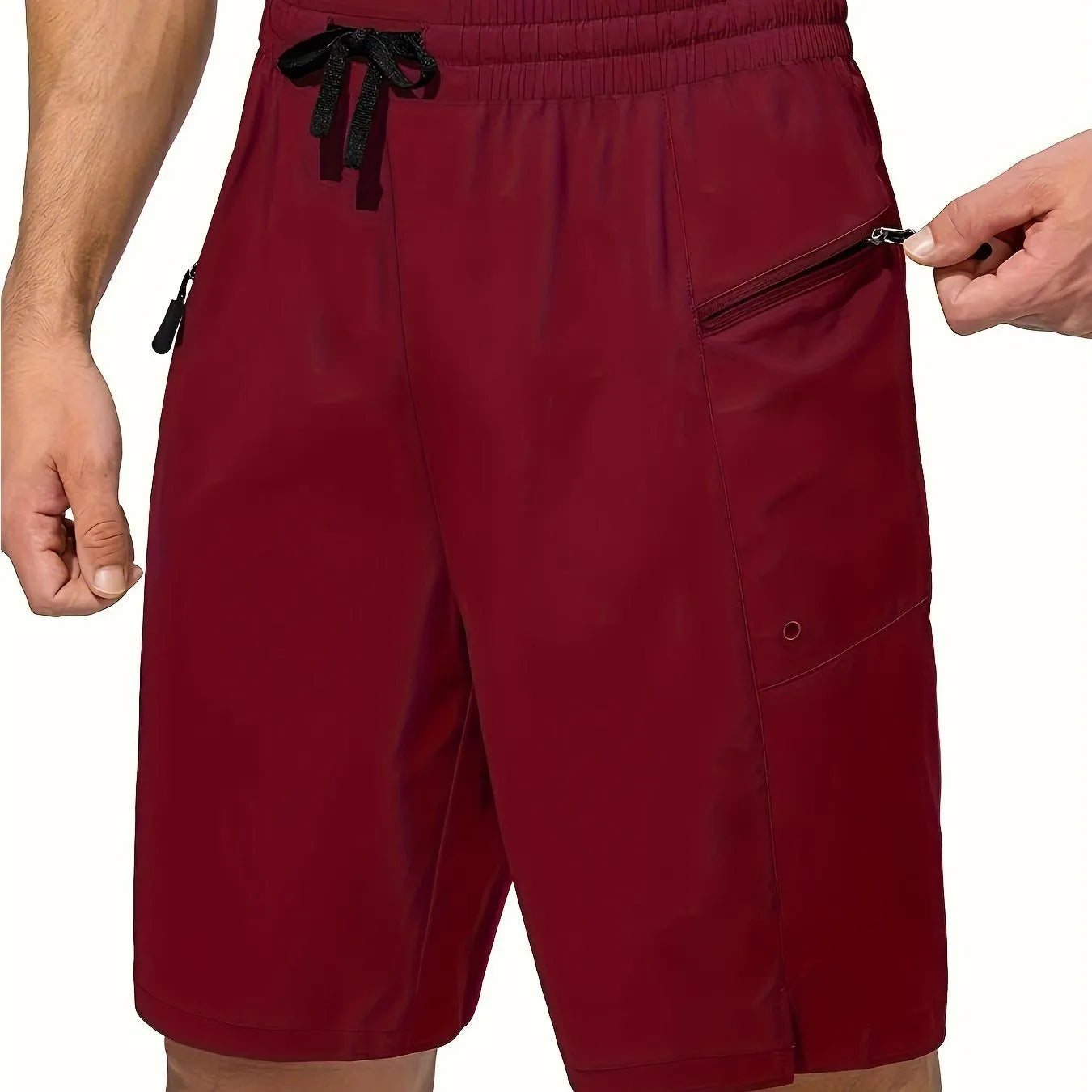 Men's quick-drying polyester beach shorts in multiple solid colours with straight-leg styling