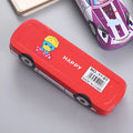 Tinplate double-layer stationery box shaped like a trolley car with a cartoon pattern