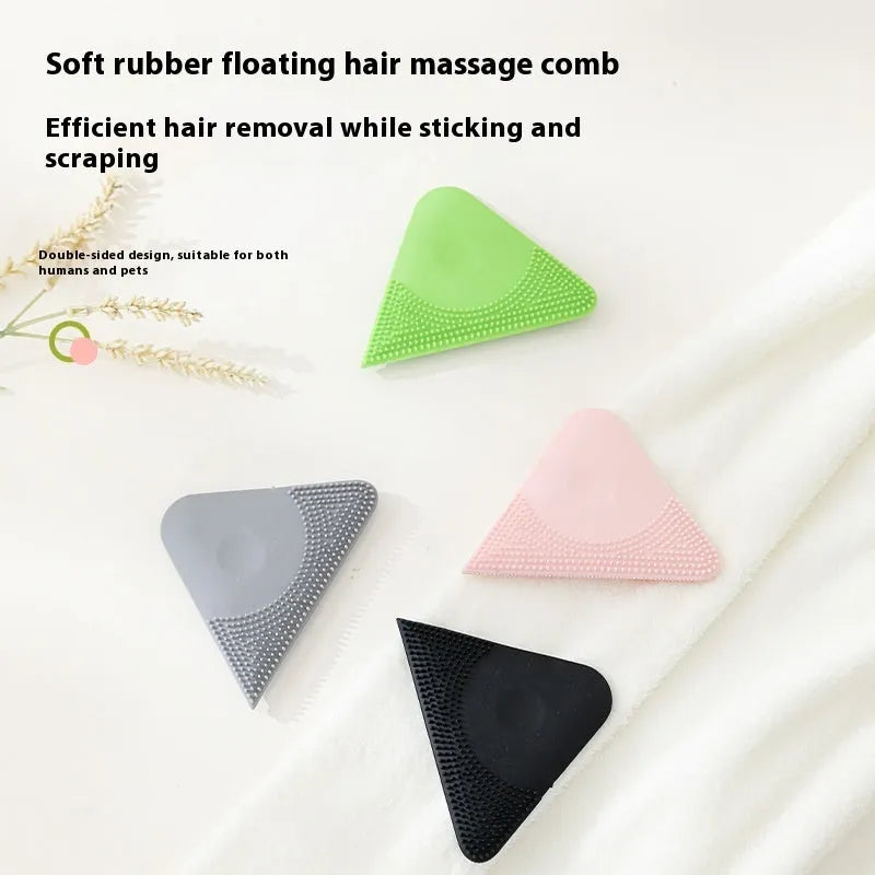 Pet hair scraper comb with flexible PTE bristles for grooming and fabric cleaning