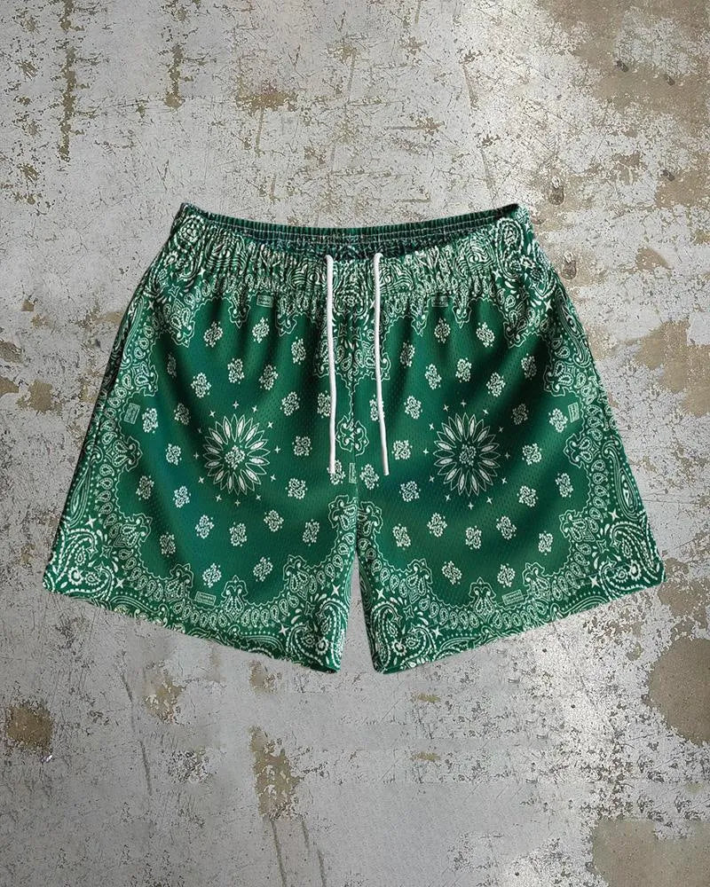 Men's digital print beach shorts in loose fit with elastic waistband and quick-dry polyester fabric