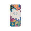 Painted silicone iPhone case showing smiley, rainbow, and watercolour design options