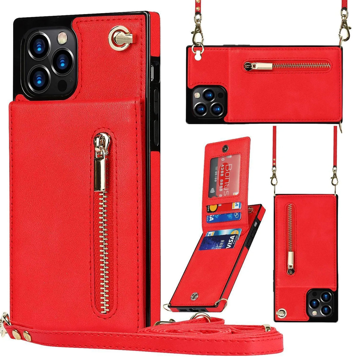 Leather messenger phone case in TPU and leather, available in five solid colours, fits multiple iPhone and Samsung models