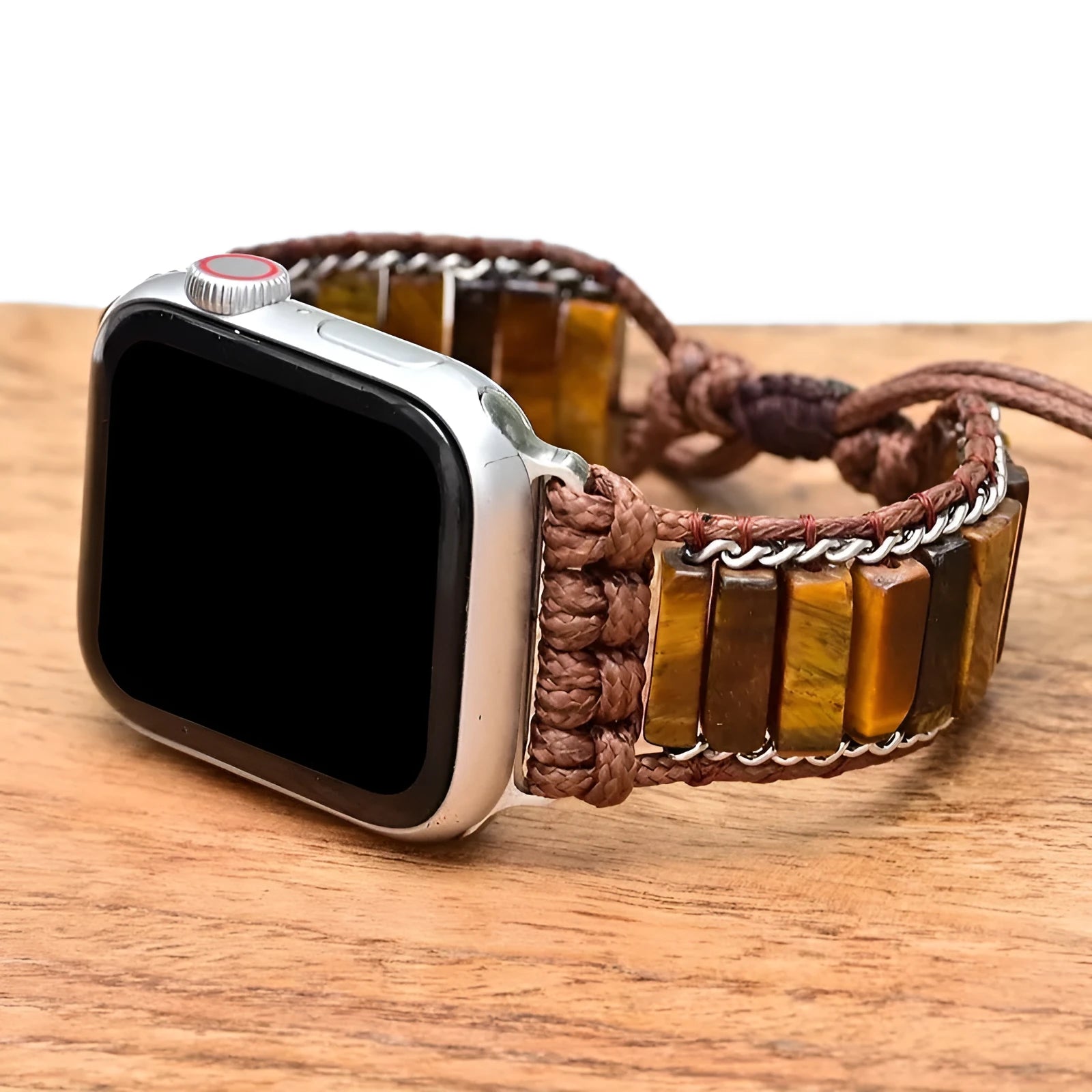 Men's rectangular tiger eye stone chain watch strap bracelet with adjustable textile band