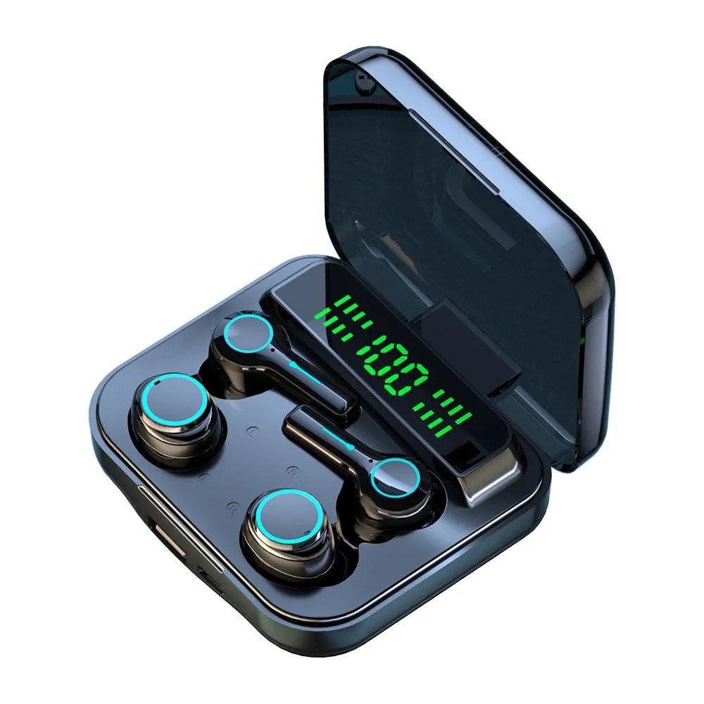 M56 Bluetooth headset in black or orange with breathing light, digital display and USB charging, plus M21 and M22 models