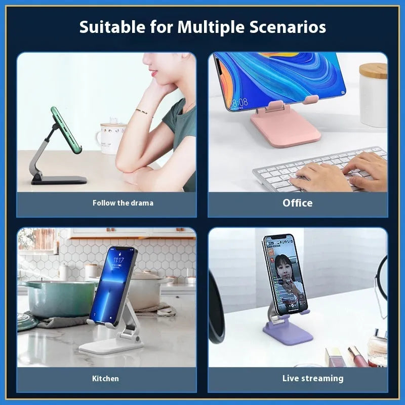 Folding portable desktop phone stand with weighted base in four colour options